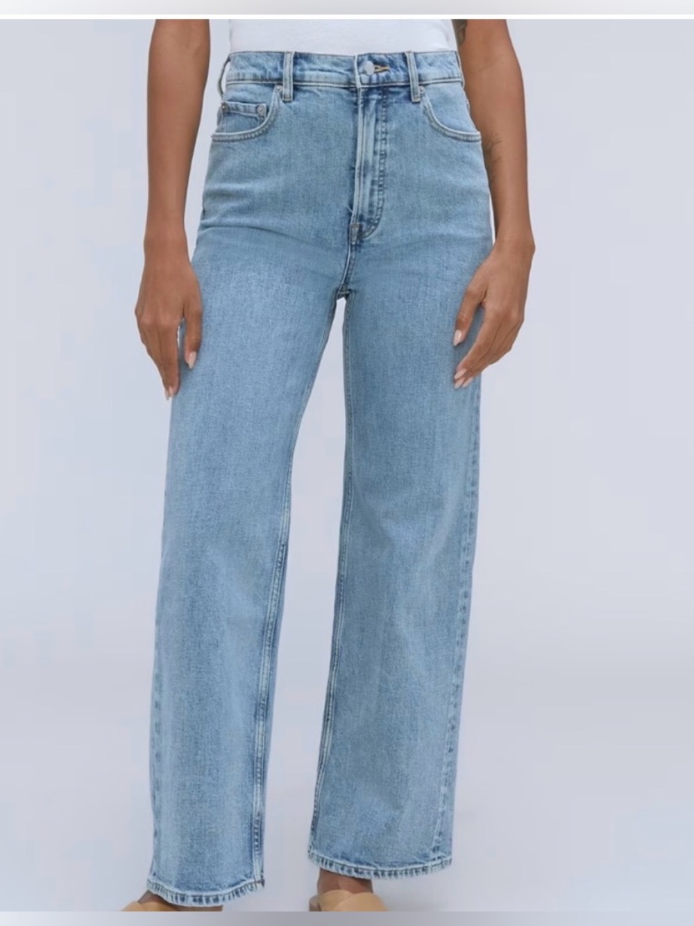 Everlane The Way High Wide Leg Flare Blue Jeans Womens 24 (25) Organic Cotton